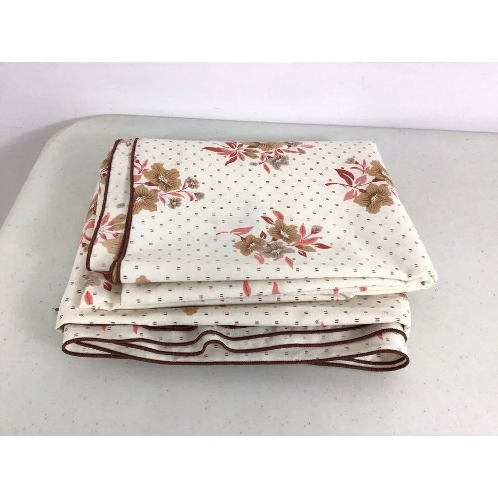 Vintage Large Mid Century Tablecloth Floral Brown Print 84 X 70